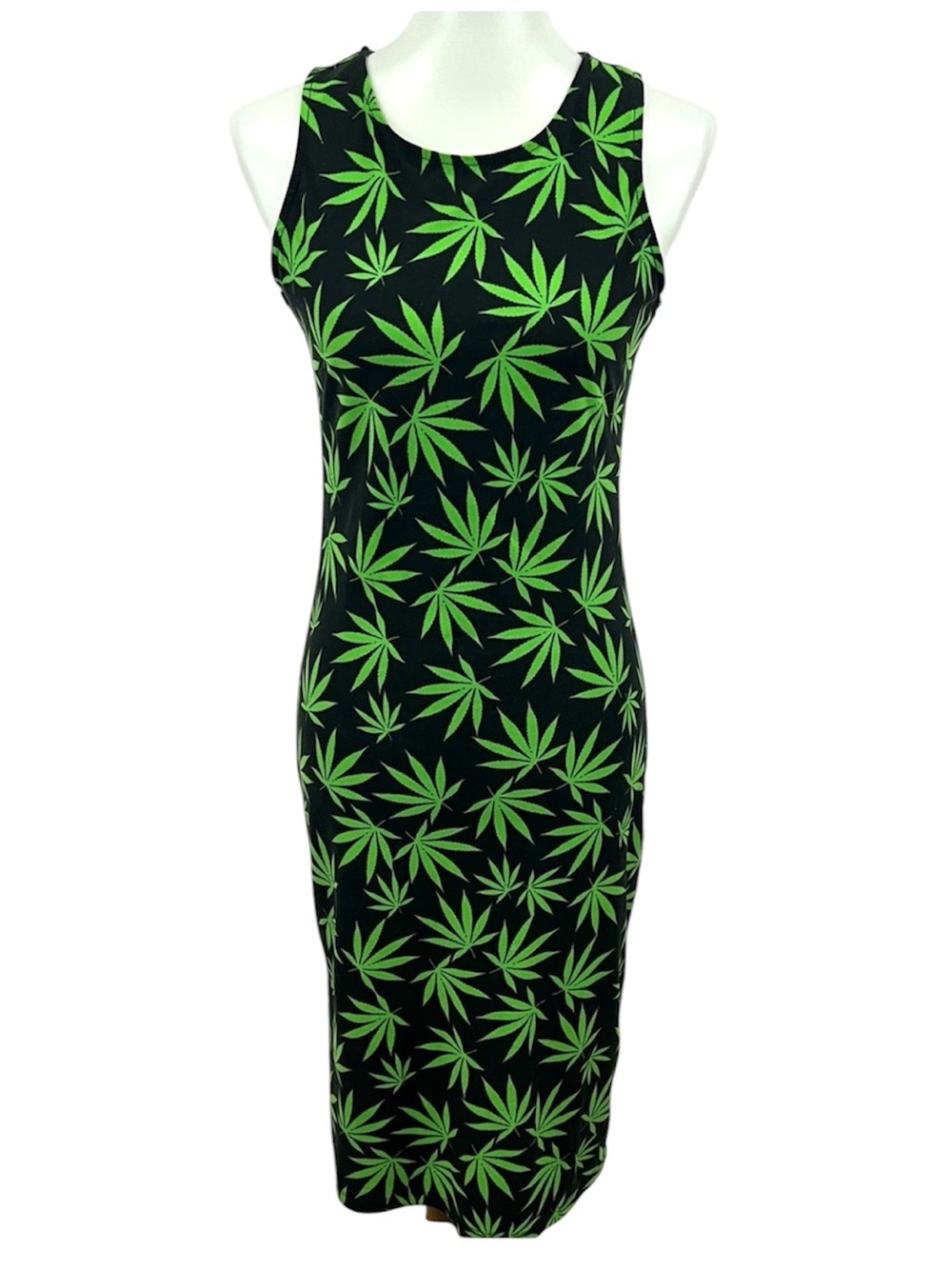 Yelete Bud Leaf Mary Jane Cannabis Bodycon Midi Tank Dress